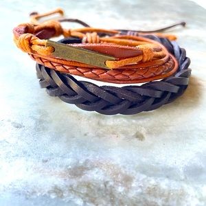 Genuine woven leather adjustable bracelet set of 2